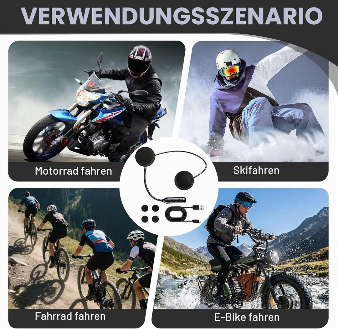 Bluetooth-Headset für Motorradhelm, Bluetooth-Kopfhörer mit 16 Std