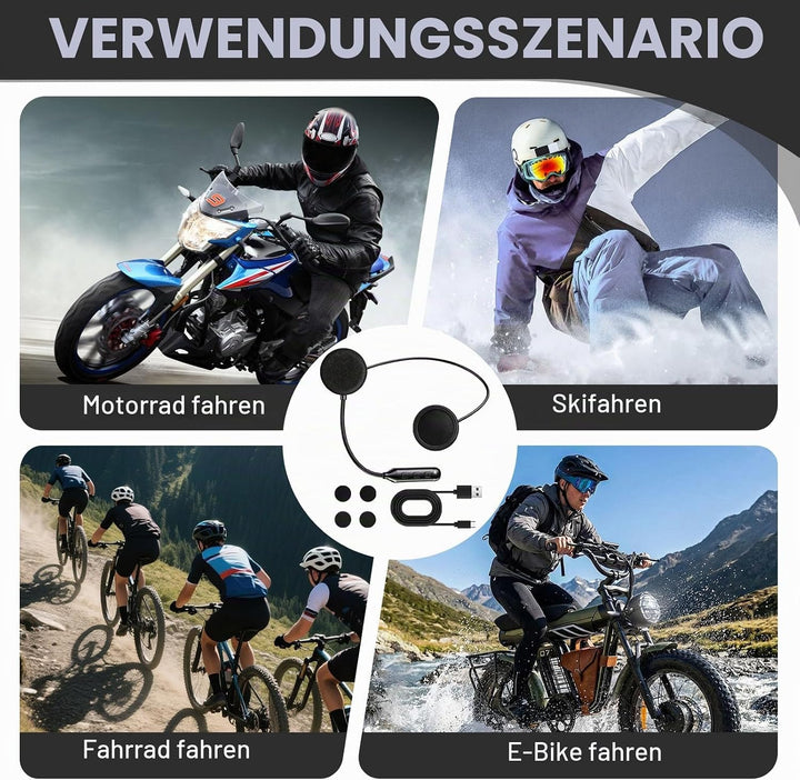 Bluetooth-Headset für Motorradhelm, Bluetooth-Kopfhörer mit 16 Std