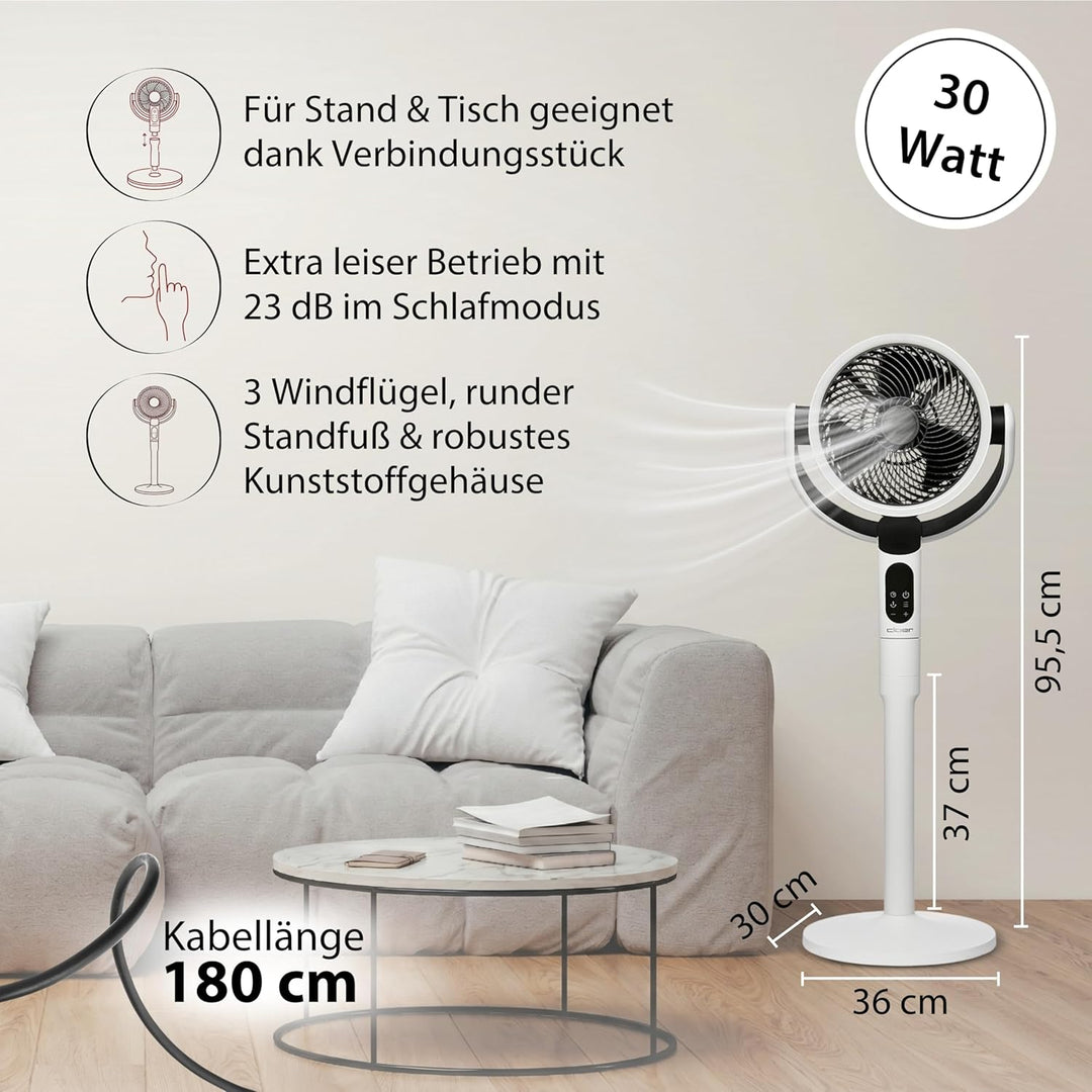 Cloer FA2001 Standventilator & Tischventilator, Weiss | leise, Fernbedienung, 12 Stufen, Schlafmodus