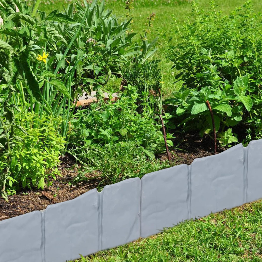 Gimisgu Rasenkante Kunststoff 20M Grau 80 Stücke Beeteinfassung Steinoptik Garden Border aus Polypro