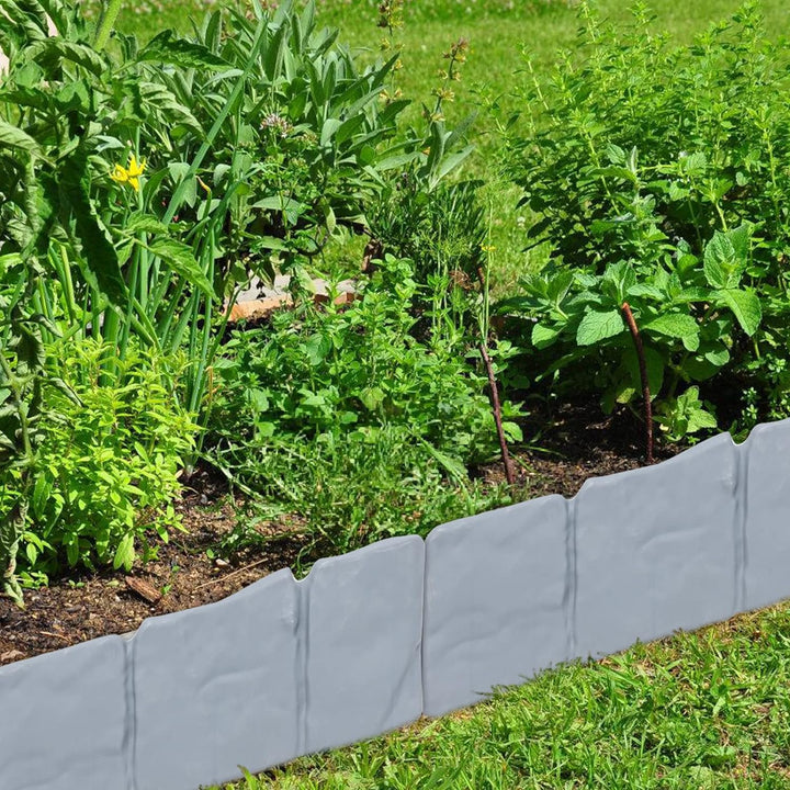 Gimisgu Rasenkante Kunststoff 20M Grau 80 Stücke Beeteinfassung Steinoptik Garden Border aus Polypro