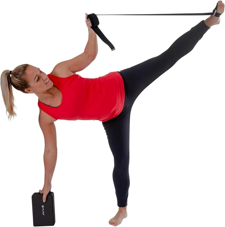 Yogablock mit verstellbarem Gurt im Set, Yoga Zubehör für Beweglichkeit und Entspannung