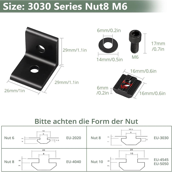 EYPINS 10X Winkelverbinder ALU, Winkel Befestigung Befestigungsmaterial Aluprofil 30x30 30x60 Nut 8