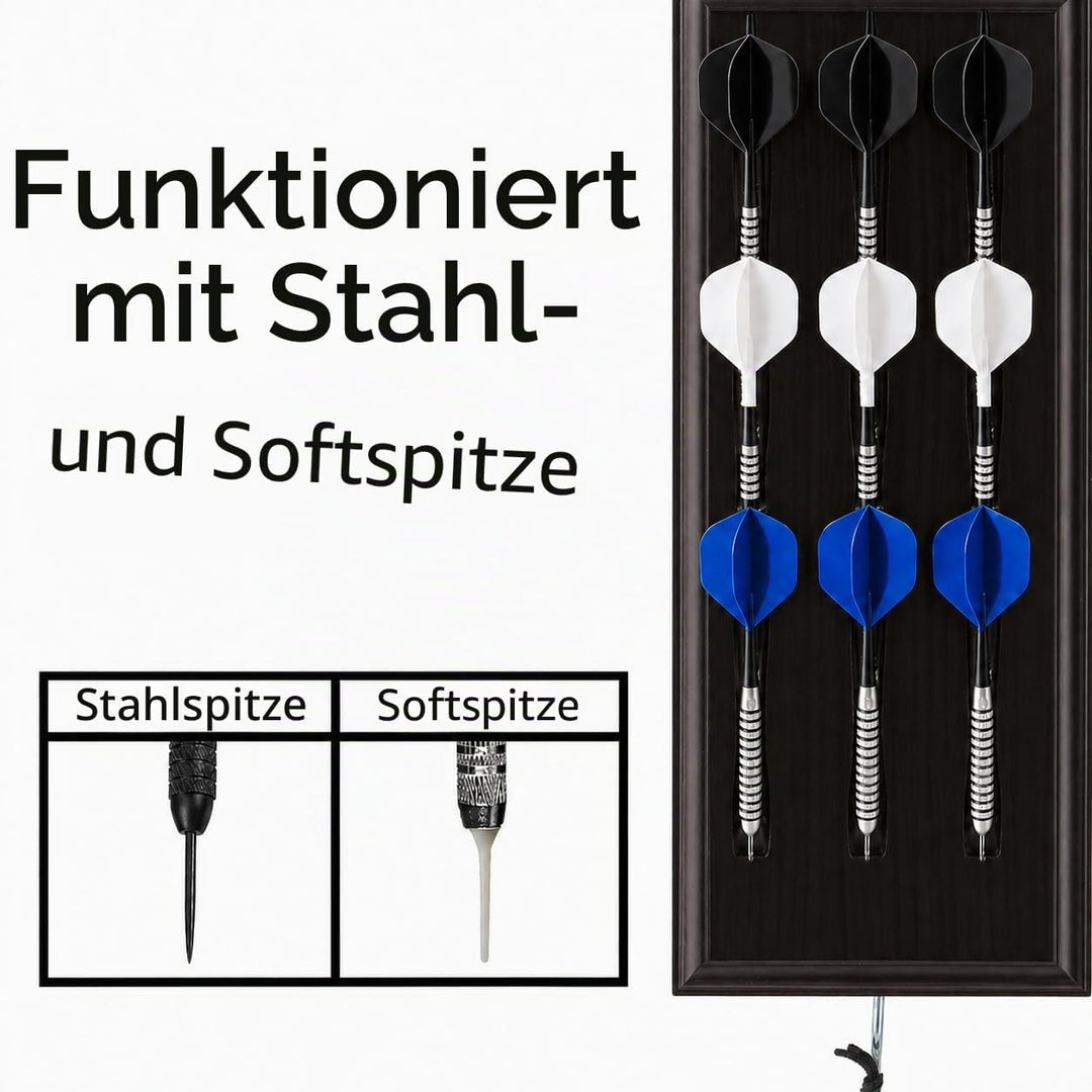 Viper Dart-Caddy aus Massivholz, zur Wandmontage, mit Zubehör-Aufbewahrungstasche, zeigt 4 Sets von
