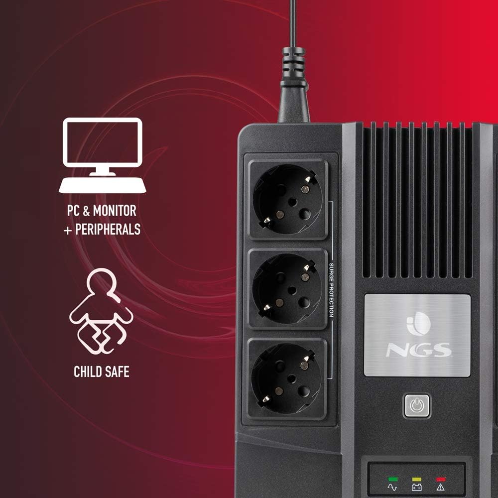 NGS FORTRESSBUNKER - Unterbrechungsfreie Stromversorgung USV, Off Line UPS 600 VA 360W mit integrier