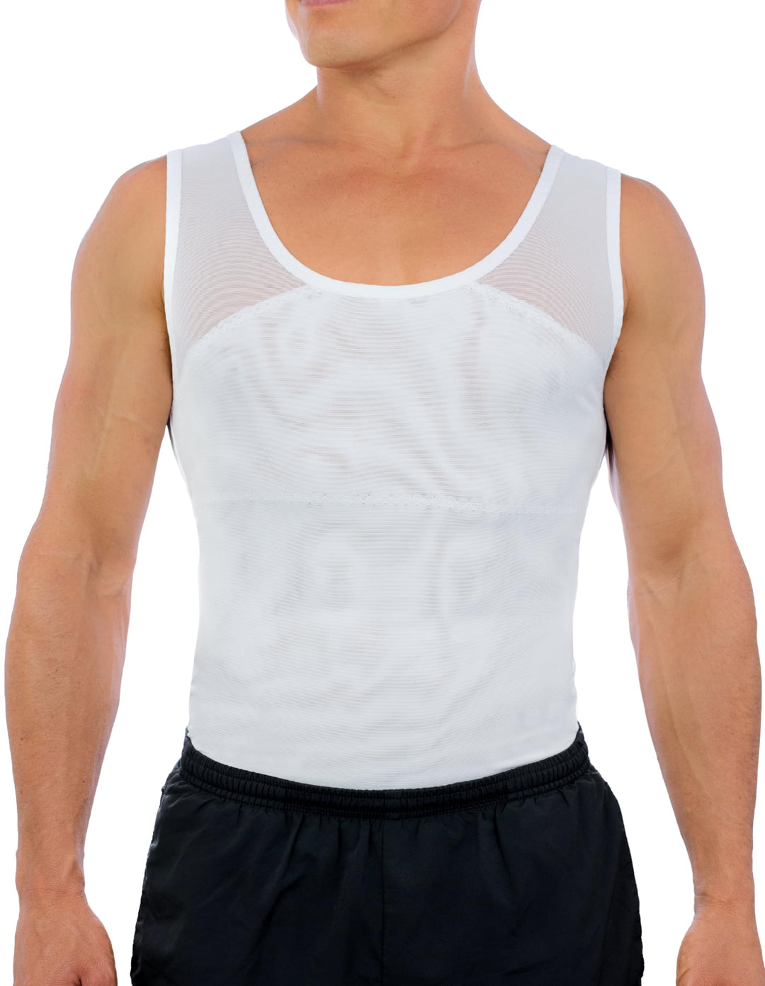 Esteem Apparel Originales Herren-Brustkompressionshemd zum Verstecken von Gynäkomastie Moobs L Weiss