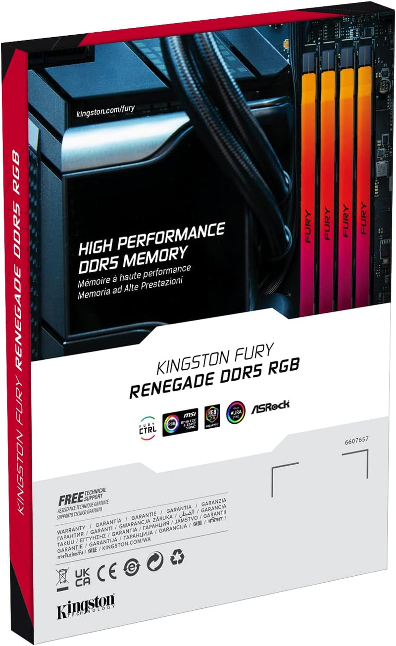 Kingston Fury Renegade DDR5 RGB XMP 16GB 7200MT/s DDR5 CL38 DIMM Desktop Gaming Memory Single Module
