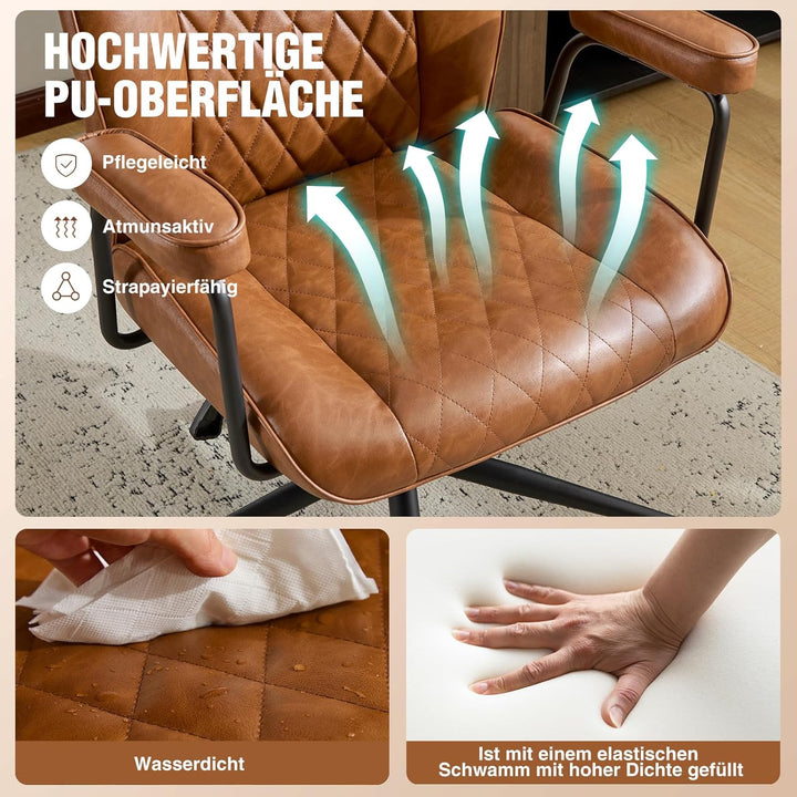 Bürostuhl Ergonomisch, PU Leder Chefsessel, Schreibtischstuhl Computerstuhl mit Hoher Rückenlehne, G