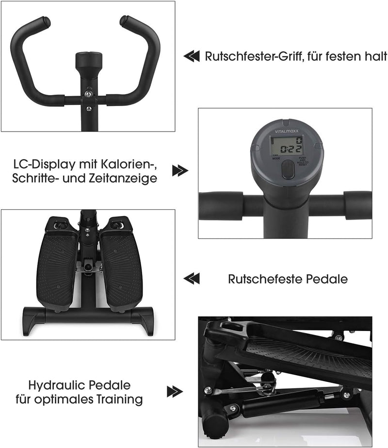 VITALmaxx Fitnesstrainer Swing Stepper mit 2 Expanderbändern | Trainiert die Beinmuskeln und fördert