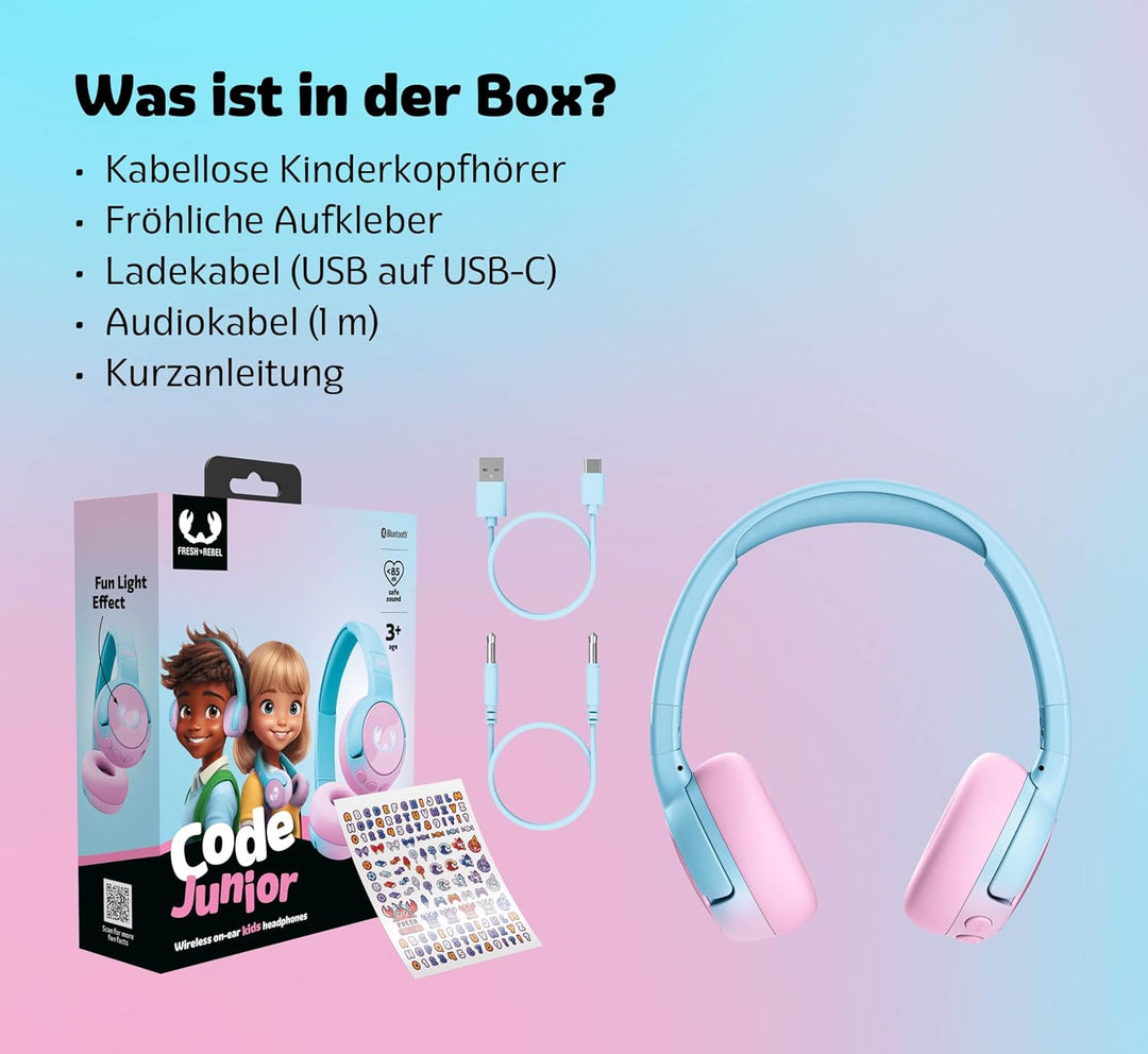 Fresh 'n Rebel Code Junior, kabellose Bluetooth-Kopfhörer für Kinder, sicherer Klang (, Cool Candy