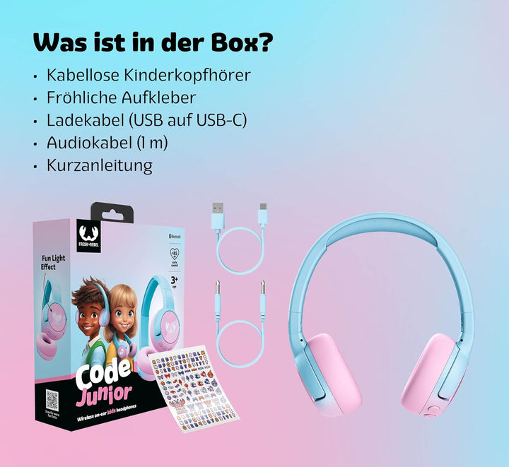 Fresh 'n Rebel Code Junior, kabellose Bluetooth-Kopfhörer für Kinder, sicherer Klang (, Cool Candy