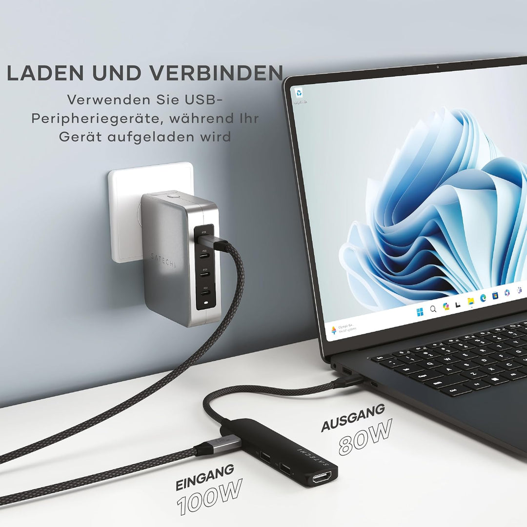 SATECHI 4-in-1 USB-C Hub Slim Plus, Multiport-Adapter, Dockingstation mit 4K HDMI, 100W Power Delive