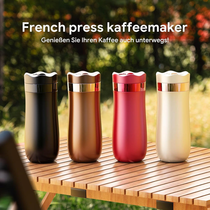 i Cafilas 2-in-1 Edelstahl Thermosbecher mit French Press - 350/500ml, Isolierter Reisekaffeebecher,