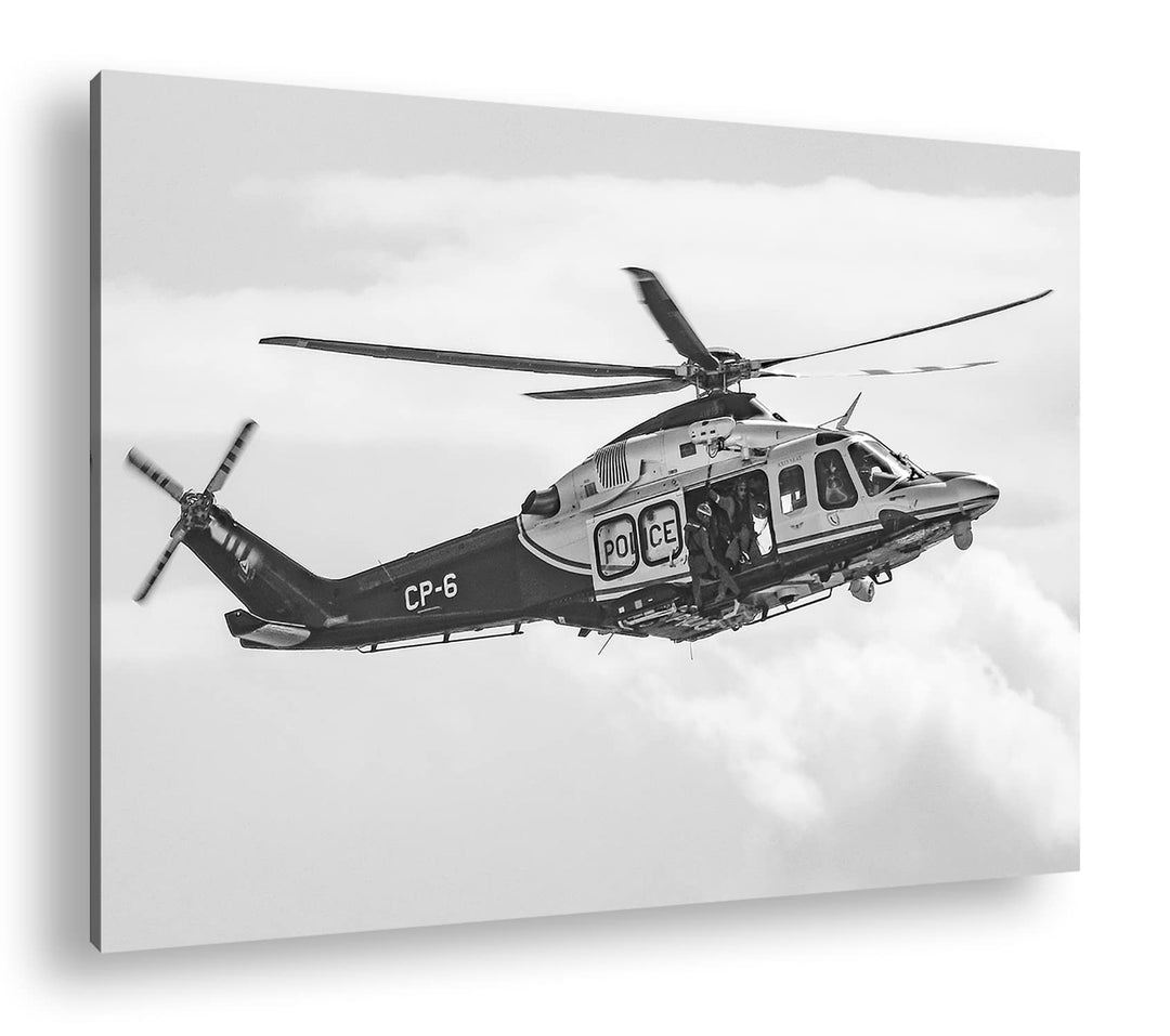 deyoli Helikopter im Einsatz Effekt: Schwarz&Weiss Format: 80x60 als Leinwandbild, Motiv fertig gera