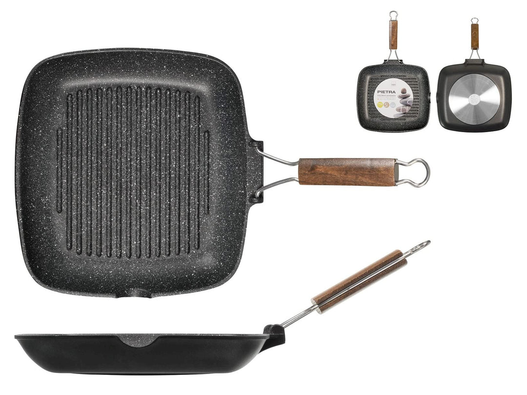 Home Pietra Antihaft-Grillpfanne mit Biegsamen Griff, Stein, Schwarz, 28x28 cm