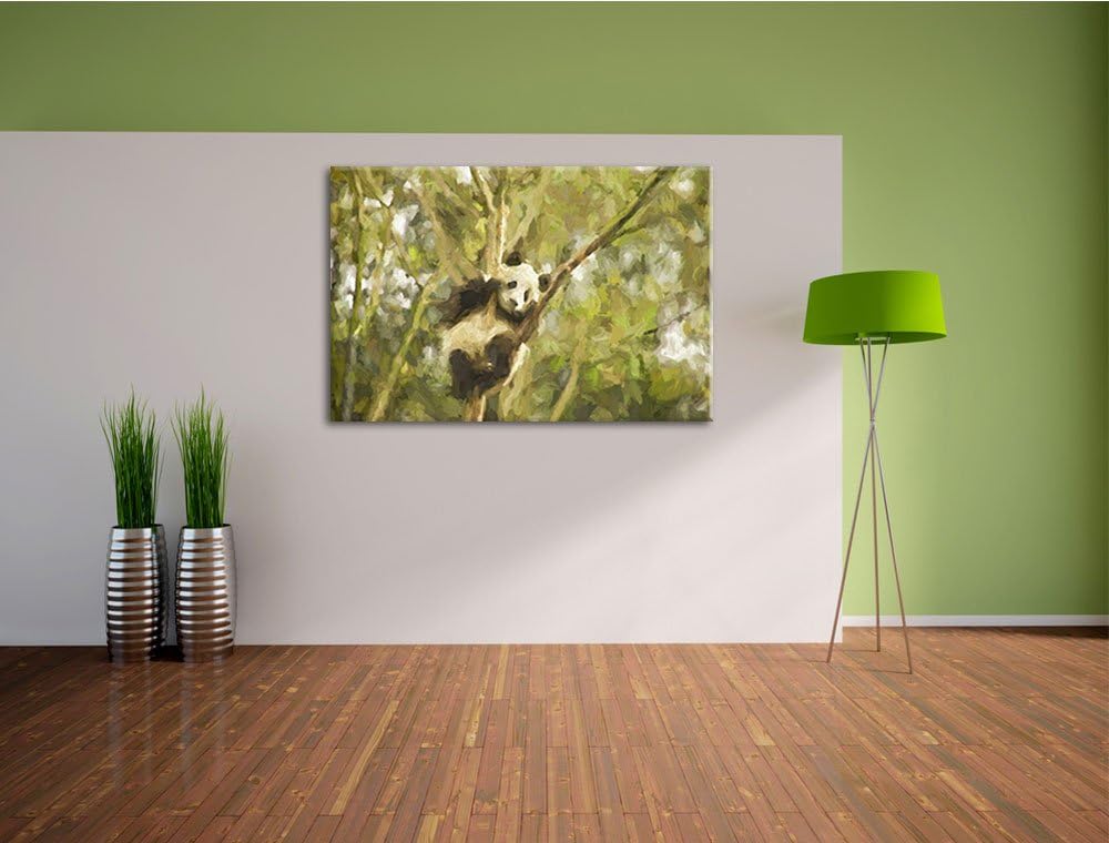 kleiner Panda hängt in den Ästen eines Bambus Baumes Format: 120x80 auf Leinwand, XXL riesige Bilder