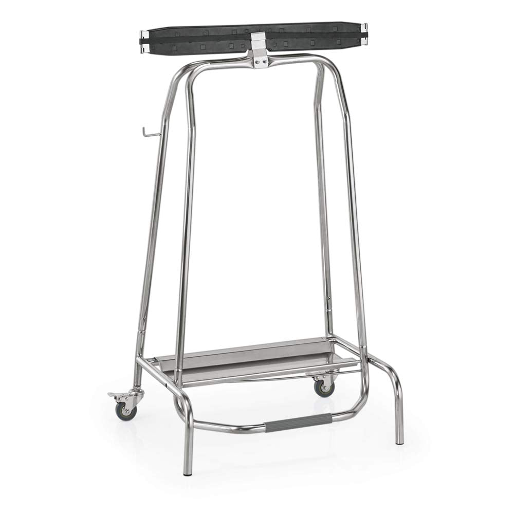 WAS 1132 950 Edelstahl Müllbeutelhalter mit Fusspedal, 2 Rollen mit Feststeller, 95cm Höhe