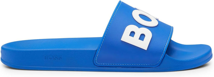 BOSS Herren Kirk Slid In Italien gefertigte Slides mit erhabenem Logo Grösse 35 EU Blau, 35 EU Blau