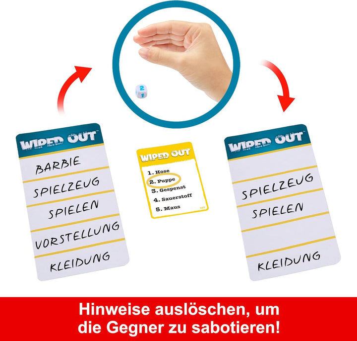 Mattel Games Wiped Out Partyspiel, Ratespiel mit sozialer Logikkomponente und Sabotagemöglichkeit mi