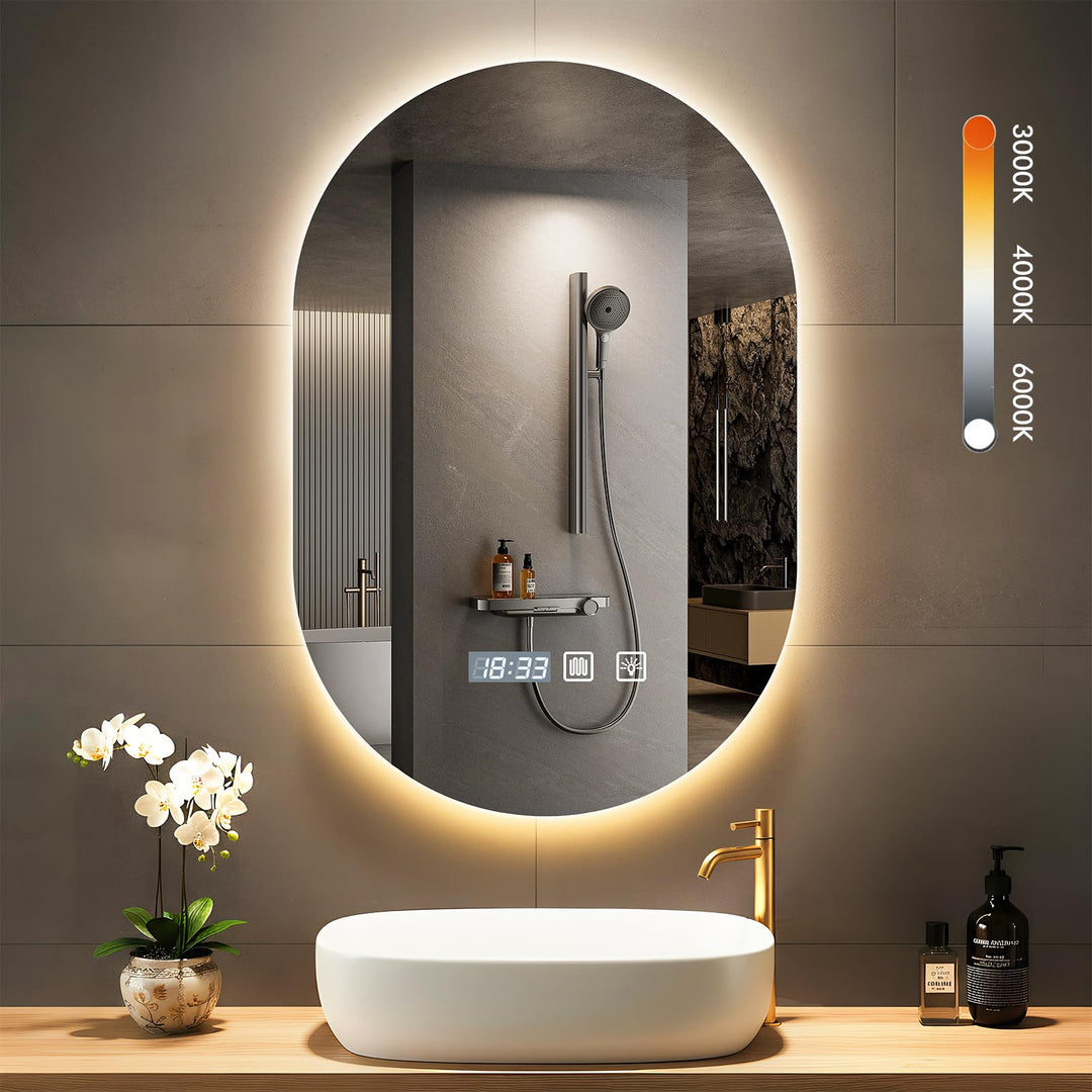 Badspiegel mit Beleuchtung, 50×75 cm LED Badezimmer Wandspiegel, Badezimmerspiegel mit Licht | Touch