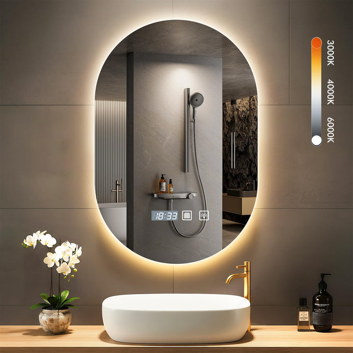 Badspiegel mit Beleuchtung, 50×75 cm LED Badezimmer Wandspiegel, Badezimmerspiegel mit Licht | Touch