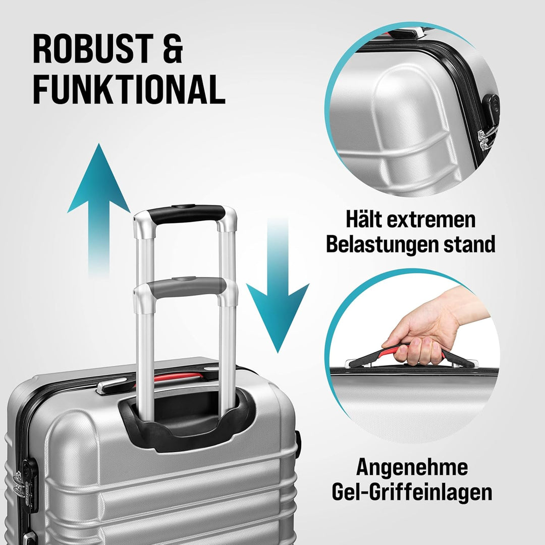 Monzana® 4tlg Kofferset Schloss Organizer Kofferwaage Gurt Gel-Griffe Zwillingsrollen Standfüsse Tro