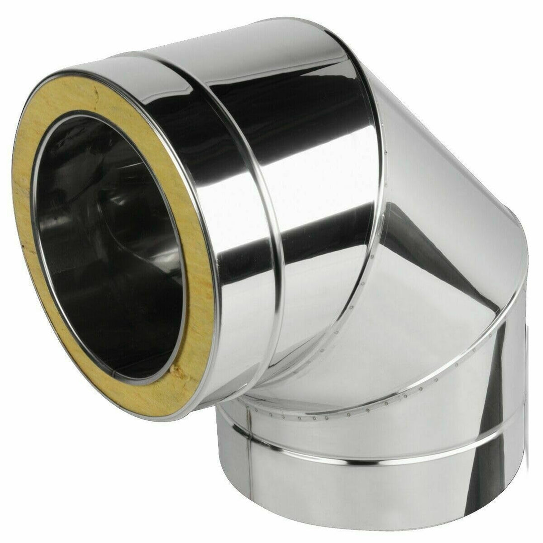 Edelstahl Kaminrohr Bogen Ofenbogen Ofenknie Knie 90° Ofenrohr Doppelwandiges Rohr Rauchrohr Schorns
