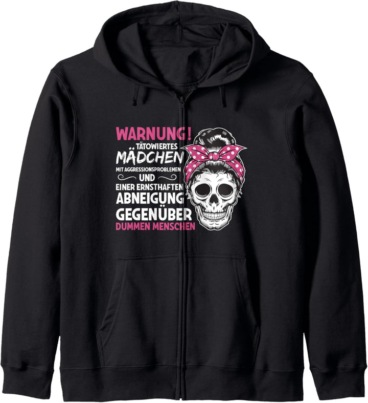 Warnung Tätowiertes Mädchen Mit Aggressionsproblemen Spruch Kapuzenjacke