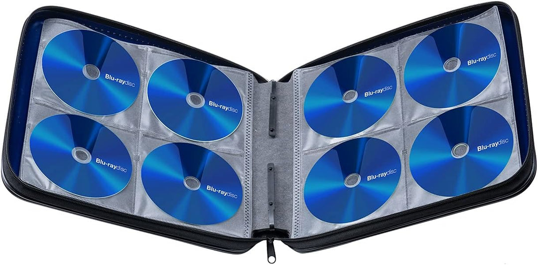 SANWA CD Tasche 160 Kapazität, Tragbare CD/DVD/Blu-ray Aufbewahrung mit Reissverschluss und Griff, H