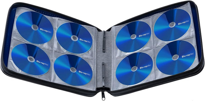 SANWA CD Tasche 160 Kapazität, Tragbare CD/DVD/Blu-ray Aufbewahrung mit Reissverschluss und Griff, H