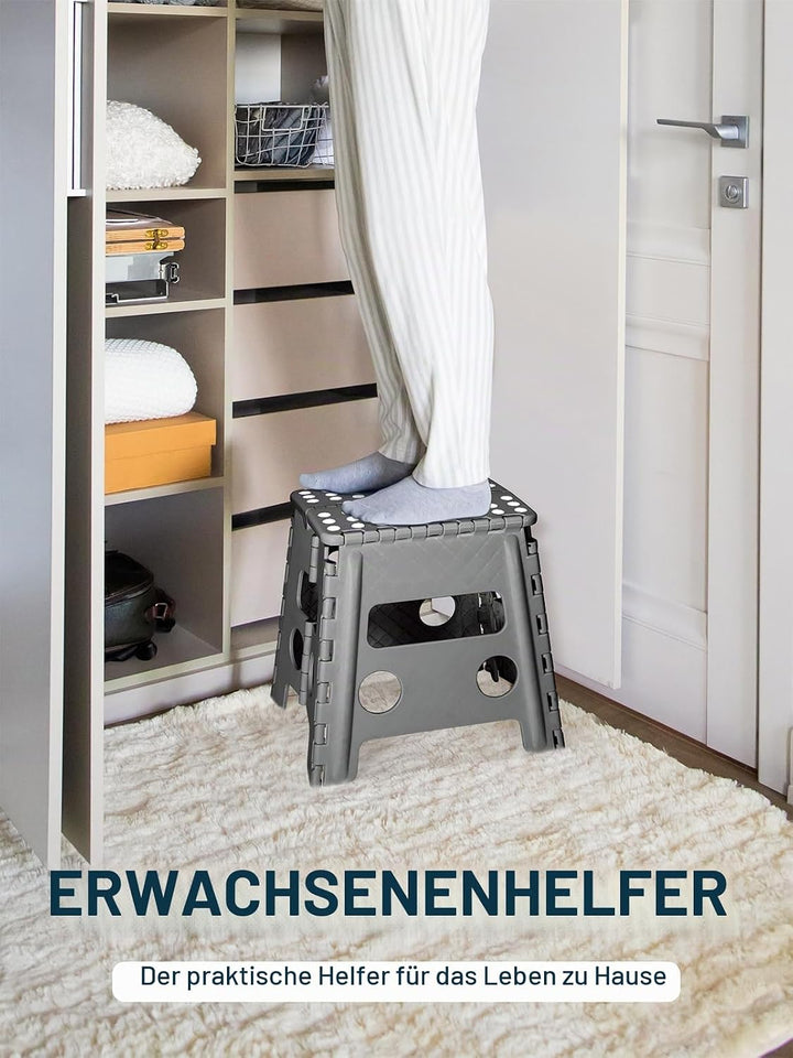 HOUSE DAY 33cm Tritthocker Klappbar - Grau Faltbarer Hocker Tritthocker Tragbarer Klapphocker Faltba