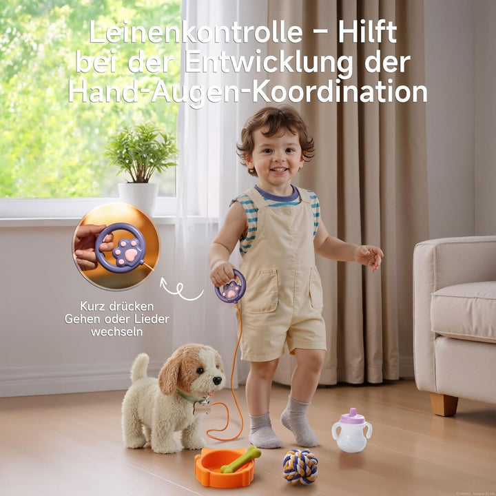 OR OR TU Spielzeug Hund der Läuft und Bellt, Realistisches Interaktives Hund Spielzeug Kinder Plüsch