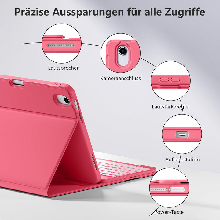 Hülle mit Tastatur für iPad 11 Generation A16/10 Generation (11/10.9 Zoll, 2025/2022), 7-farbige Bel