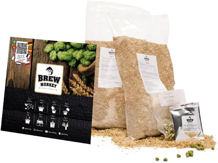 Brew Monkey® Bierbrauset Helles | Luxe Set 5 Liter Bier | 6,4% Vol. | Bier Brauen in der Küche | Bie