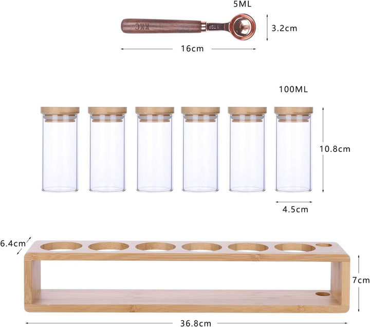 KKC Gewürzgläser mit Regal Klein - Gewürzdosen Set mit Bambus Deckel Luftdicht Glas - Gewürzbehälter