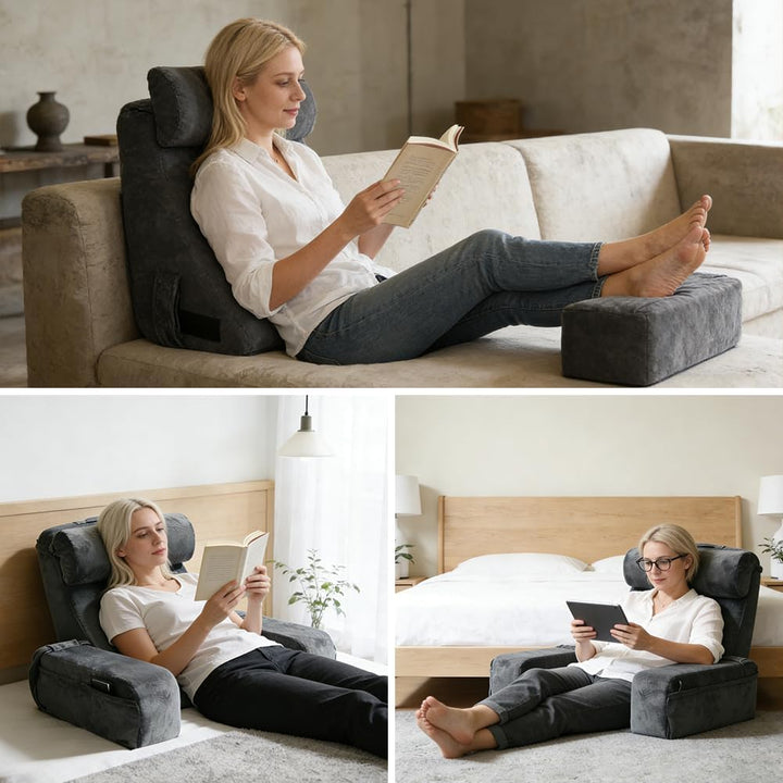 Lesekissen für Bett und Sofa, Gross Lesekissen mit Handlauf Hochdichteschaum, Bücherkissen mit Abneh