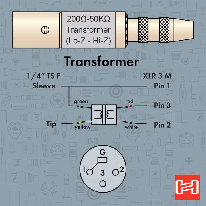 Hosa MIT-129, Impedance Transformer, 1/4 in TSF to XLR3M Impedanz-Transformator, Impedanz-Transforma