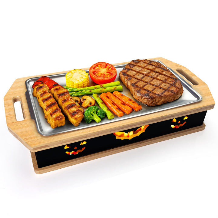 BBQ Board zum Warmhalten, Fleischwarmhalter mit Edelstahl Grill Plate, Speisenwärmer für Grillen, Gr