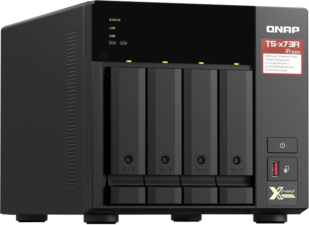 QNAP TS-473A-8G, 8GB Arbeitsspeicher, 2X Gb LAN, ohne HDs, Mechanische Festplatte NAS Single ohne HD