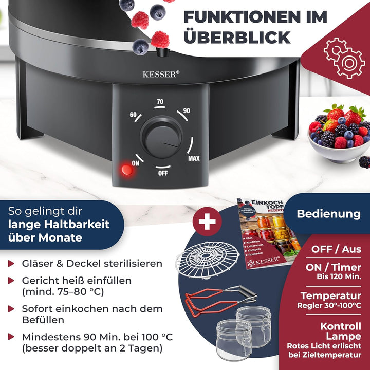 KESSER Einkochautomat 27 Liter, Edelstahl| 1800 Watt | Temperatur von 30-100°C | Dauerbetrieb | Absc