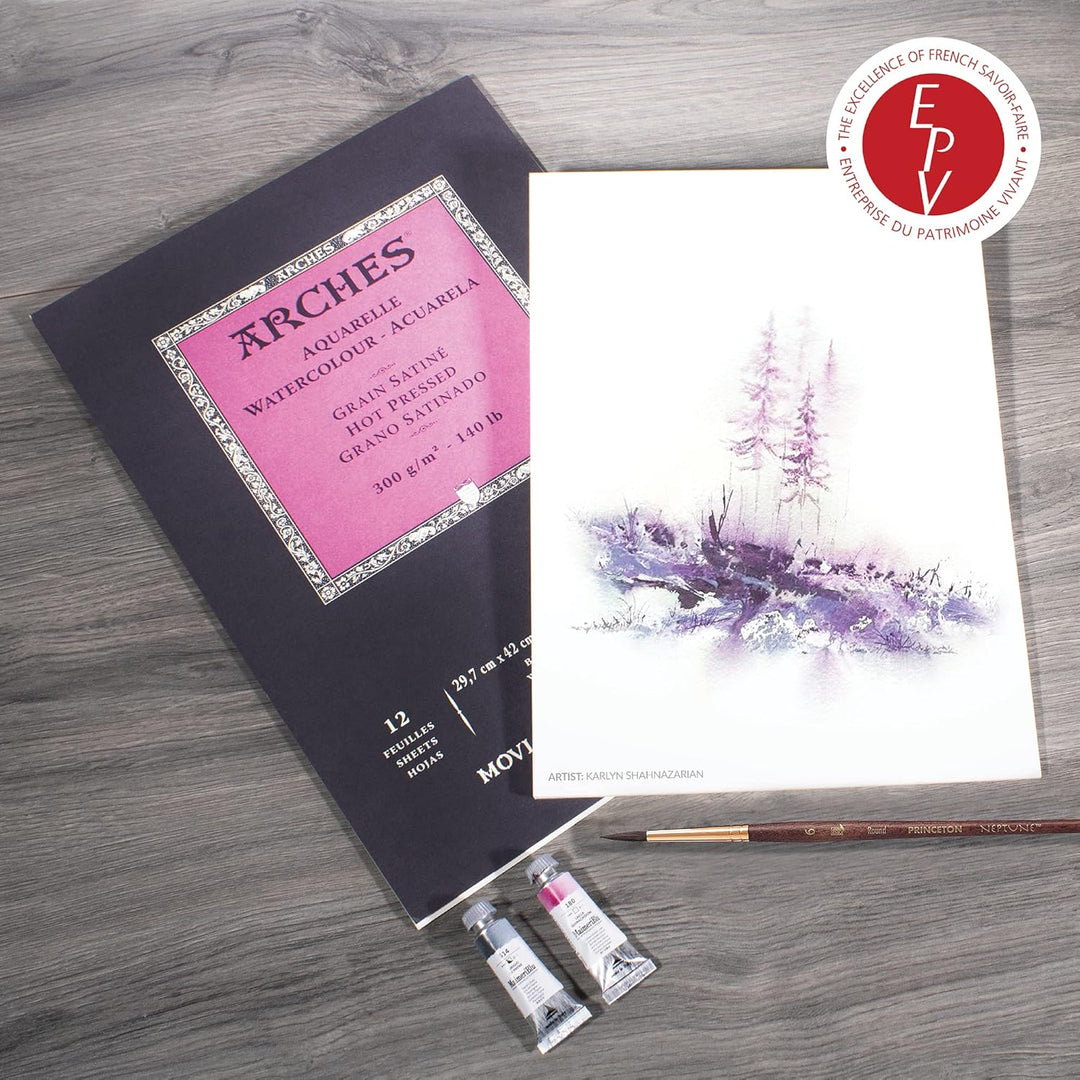 Arches 1795097 Aquarellpapier im Block (23 x 31 cm Kopfgeleimt 300g/m² Satiniert) 12 Blatt naturweis