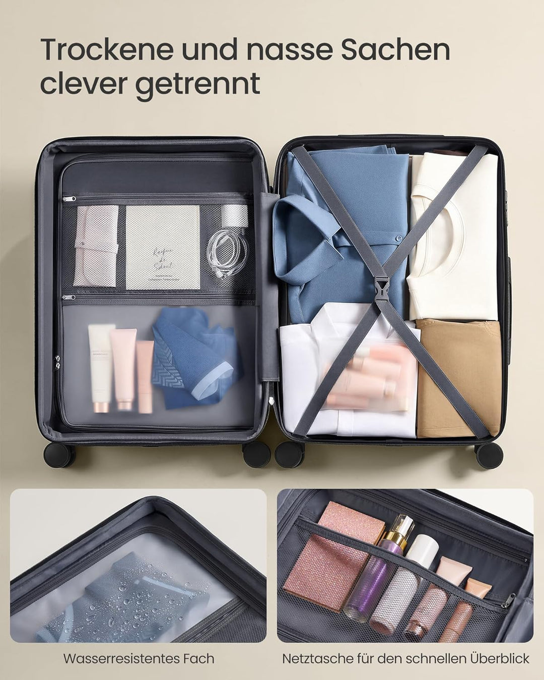 SONGMICS Koffer, Reisekoffer, Hartschalenkoffer mit TSA-Schloss, Koffergurt, ABS-Trolley, 4 Zwilling