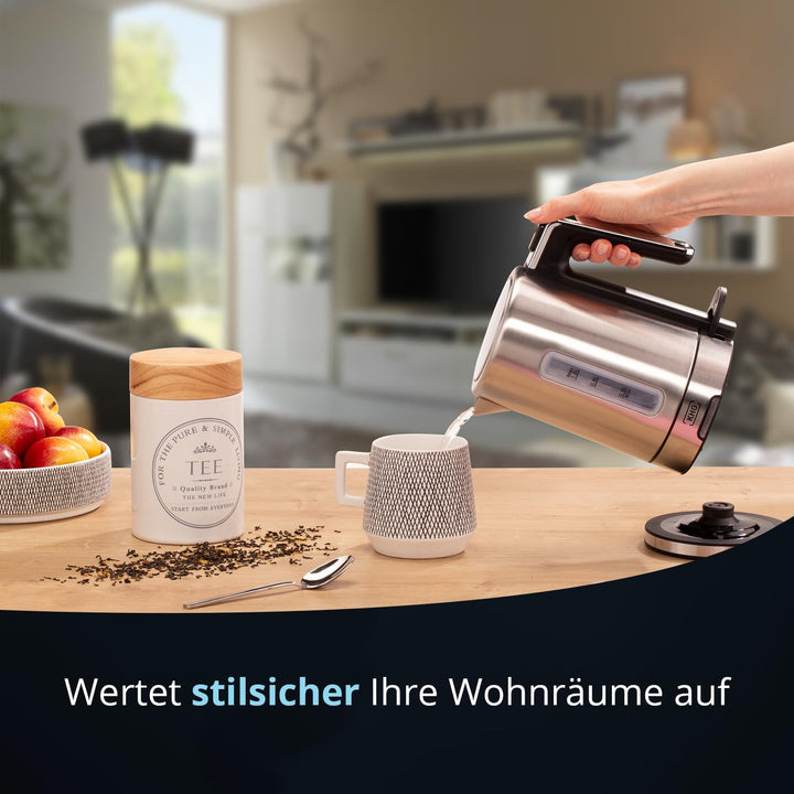 KHG Wasserkocher WK-105 ES Edelstahl | 1l Kapazität | LED | Kalkfilter | Wasserstandsanzeige | Öffne