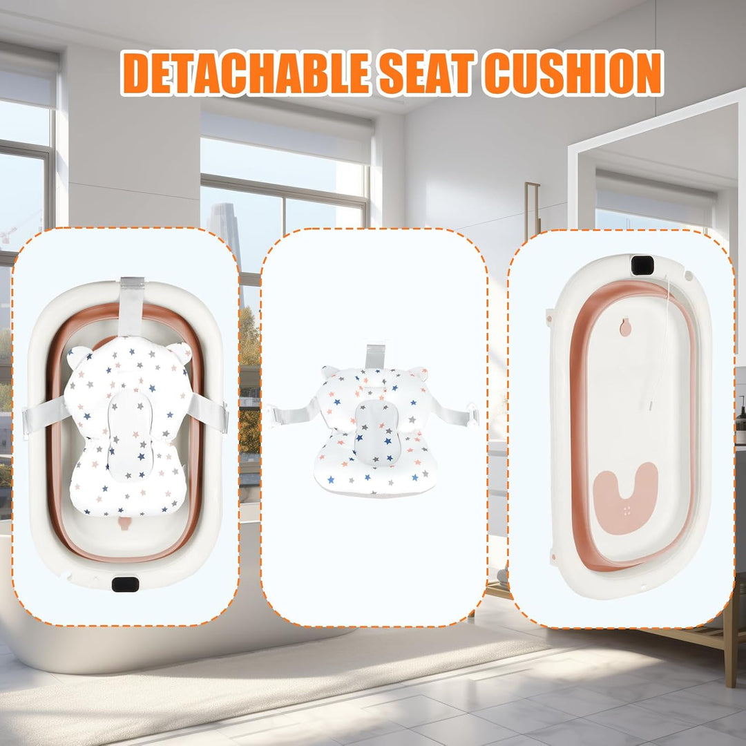 Flexible Babybadewanne mit Temperaturanzeige, Duschkissen, Duschstecker, rutschfeste Füsse, faltbare