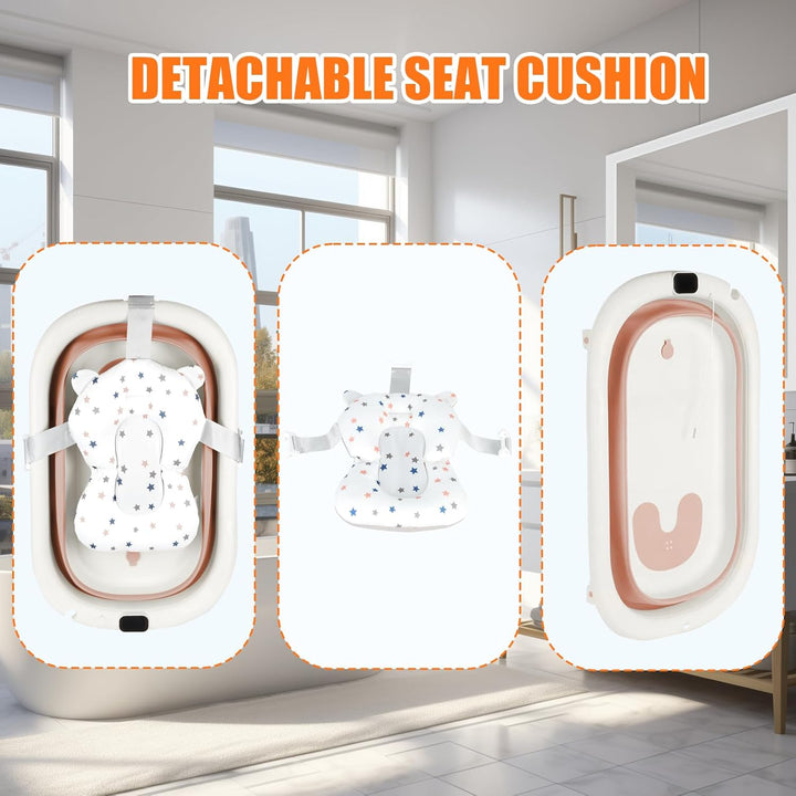Flexible Babybadewanne mit Temperaturanzeige, Duschkissen, Duschstecker, rutschfeste Füsse, faltbare