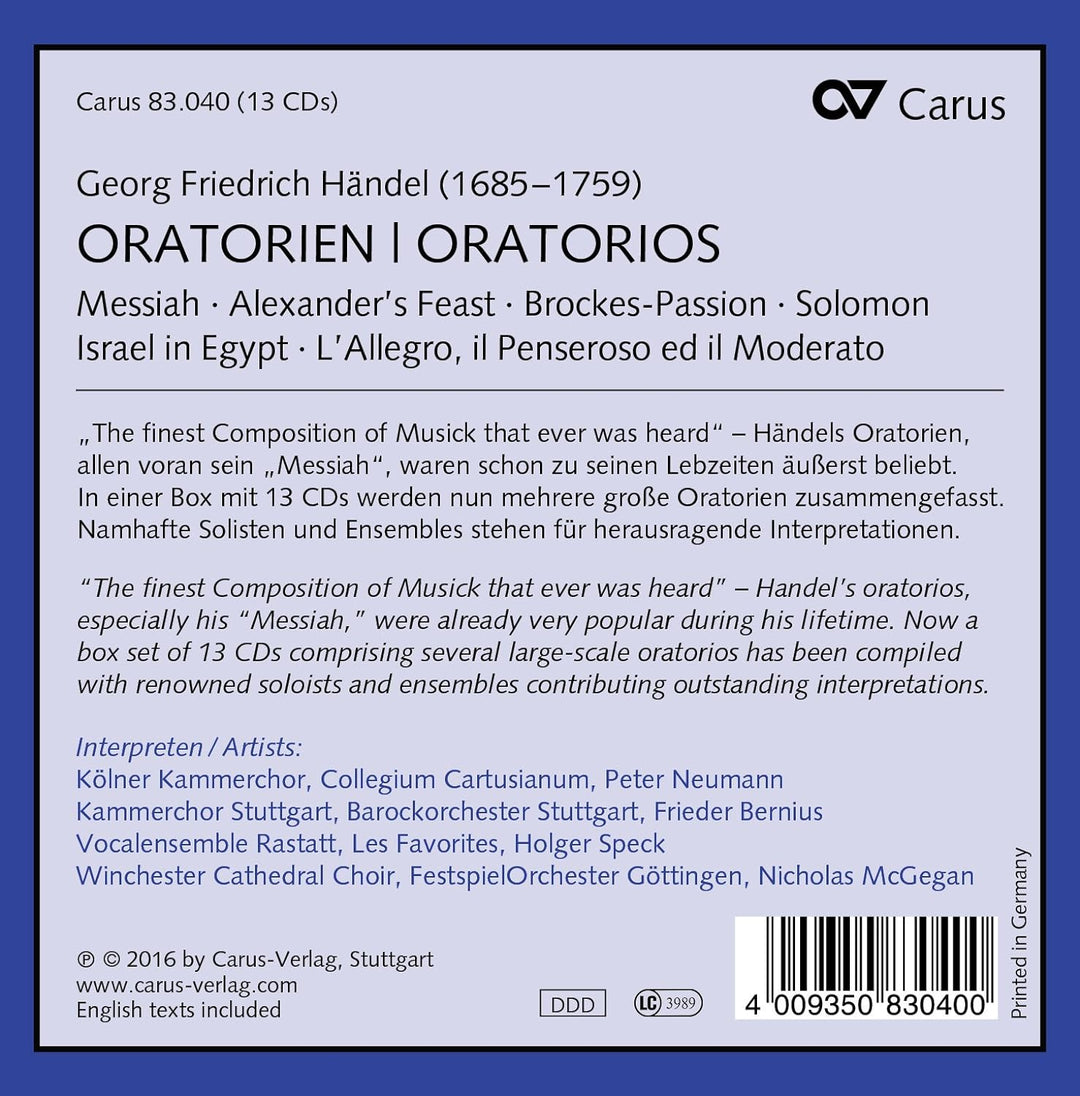 Händel: Oratorien, Audio-CD