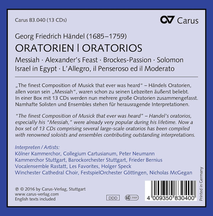 Händel: Oratorien, Audio-CD
