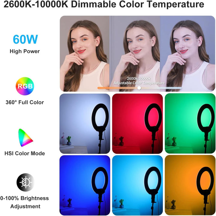 ORDRO Ringlicht mit Stativ, 16 Zoll Selfie Ringlicht mit 74 Zoll Stativ Ständer Bluetooth-App zur Un