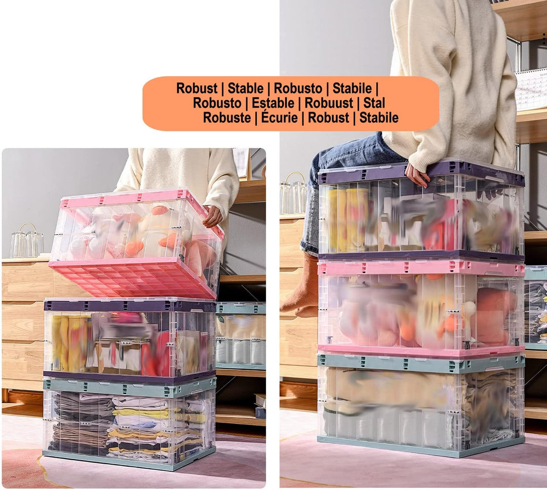 TUKA-i-AKUT 6x Faltbare Aufbewahrungsboxen mit Deckel, Stapelbar Faltbar, Stabile Stapelkisten mit H