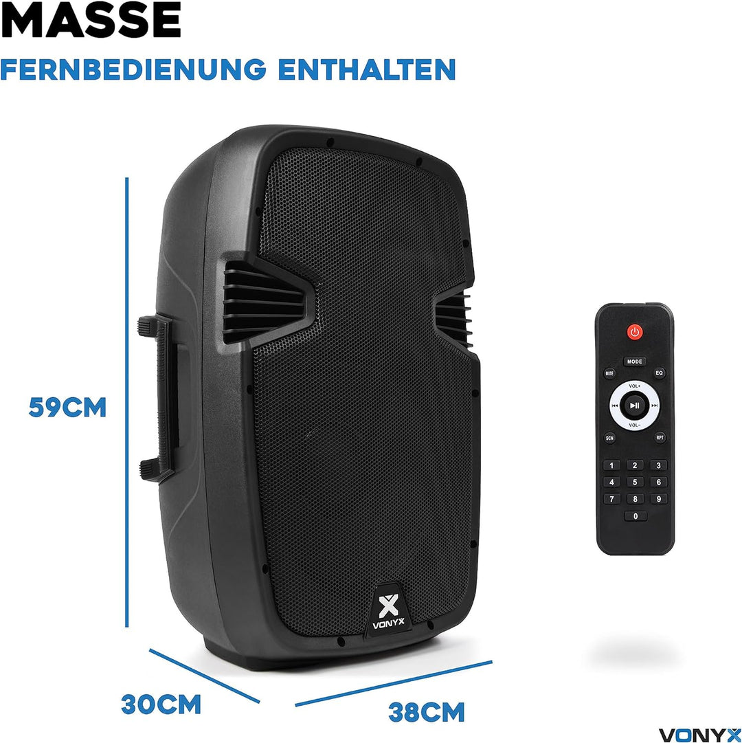 VONYX SPJ-1200ABT PA Anlage, Akitvlautsprecher, 600 Watt Musikbox Bluetooth 12 Zoll High End Speaker